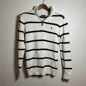 Ralph Lauren Youth Black & White Striped Quarter-Zip Sweater - Youth XL (18-20)